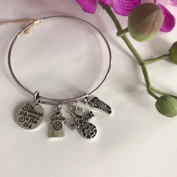 Silver Toned Soccer Charm Bracelet - Picture 2 of 2